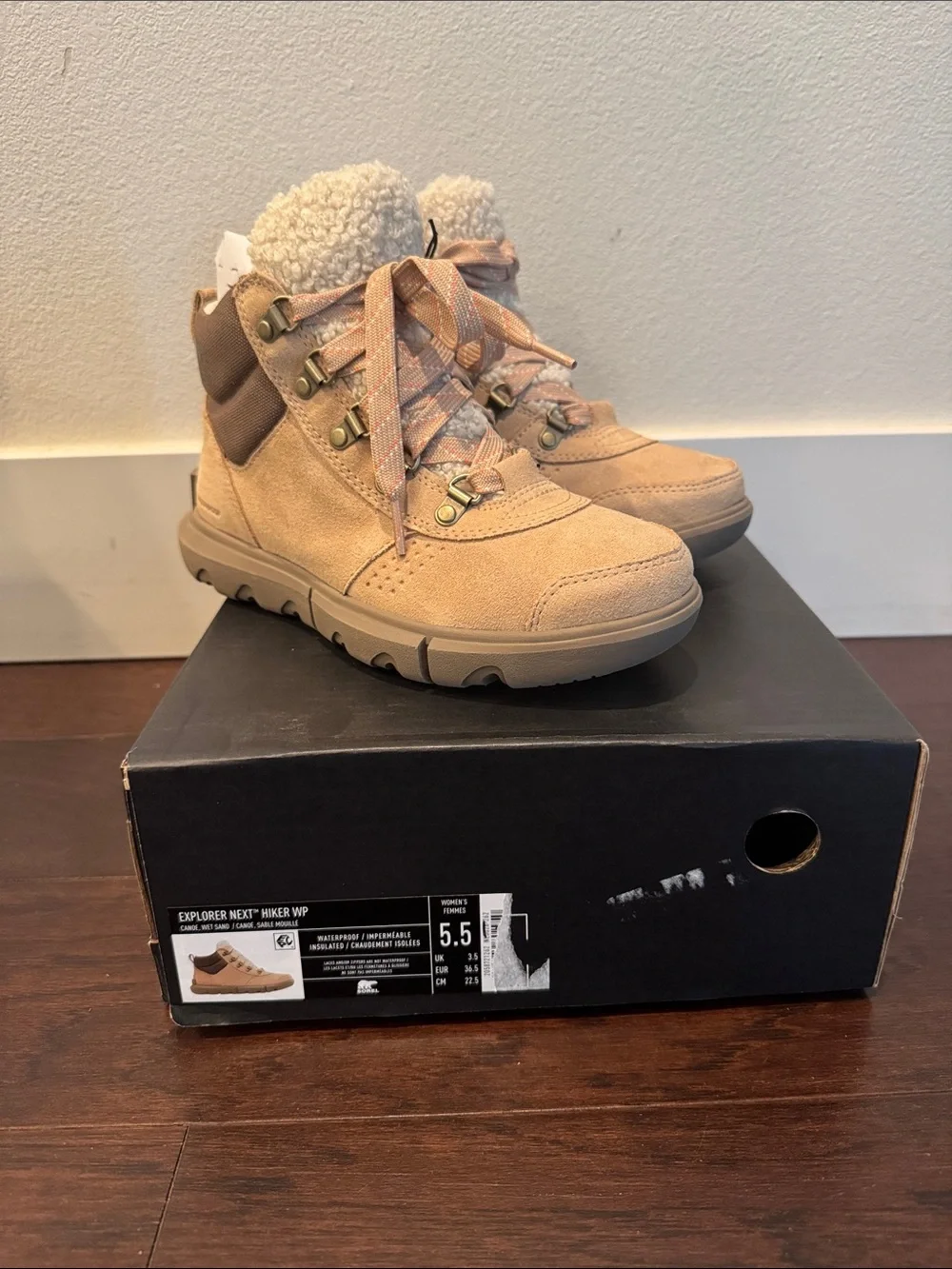 Sorel Tan Suede Sherpa-Trim Lace-Up Winter Boots